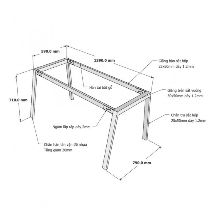Chân bàn sắt hệ Aton Concept 140x80 lắp ráp
