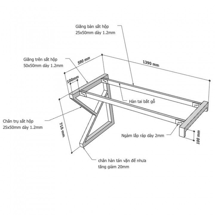 Chân bàn gác tủ hệ KConcept 140x60 lắp ráp