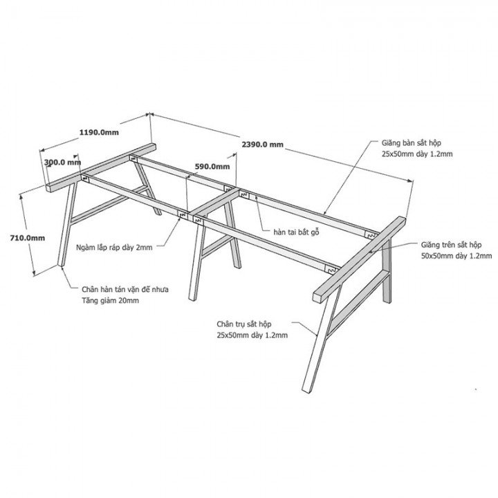 Chân bàn họp 120x240 hệ AConcept lắp ráp