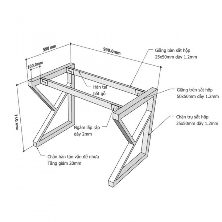 Chân bàn hệ KConcept 100x60 lắp ráp
