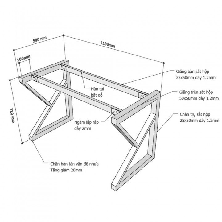 Chân bàn hệ KConcept 120x60 lắp ráp