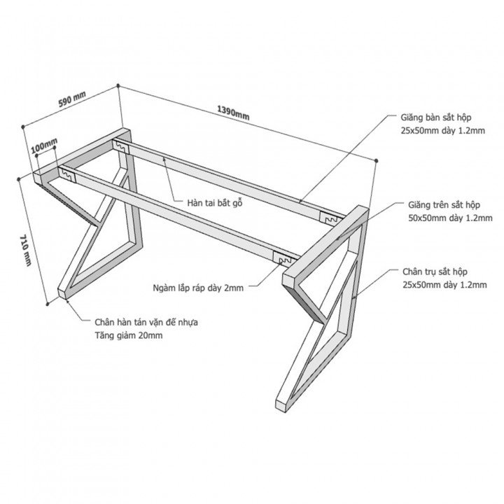 Chân bàn hệ KConcept 140x60 lắp ráp
