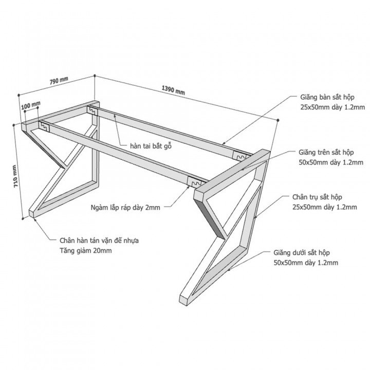 Chân bàn hệ KConcept 140x80 lắp ráp