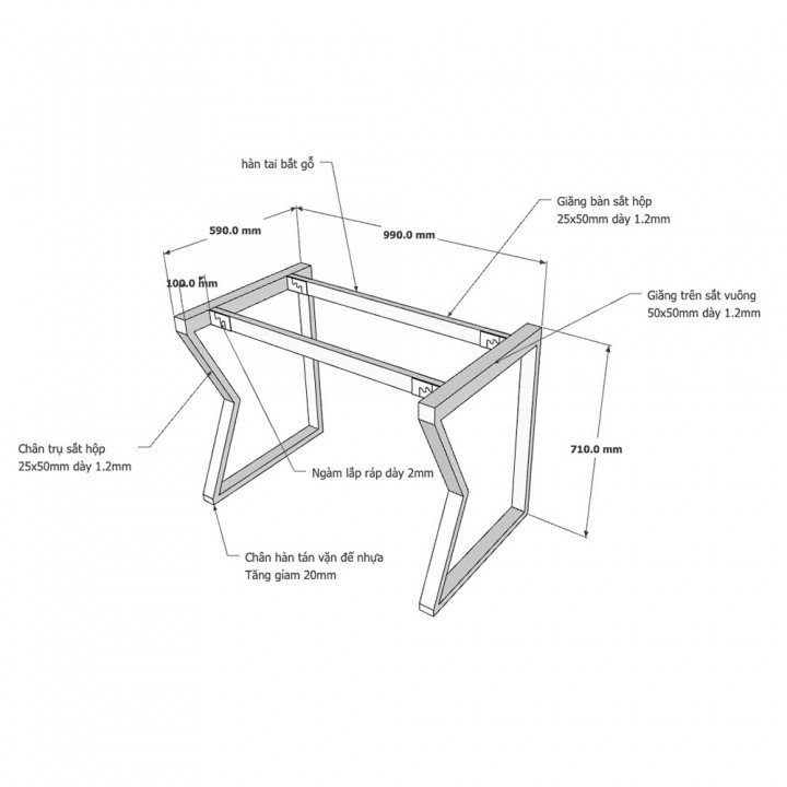 Chân bàn hệ MConcept 100x60 lắp ráp