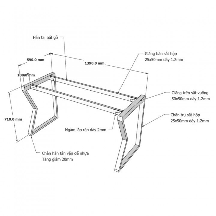 Chân bàn hệ MConcept 140x60 lắp ráp