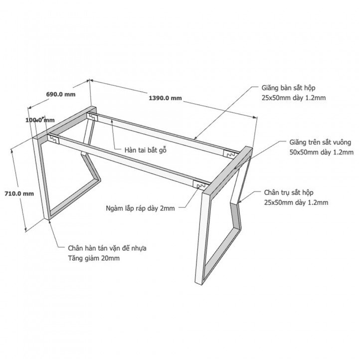 Chân bàn hệ MConcept 140x70 lắp ráp