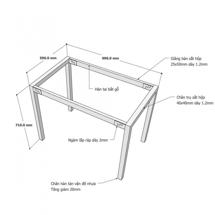 Chân bàn hệ UConcept 100x60cm lắp ráp