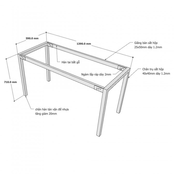 Chân bàn hệ UConcept 140x60 lắp ráp