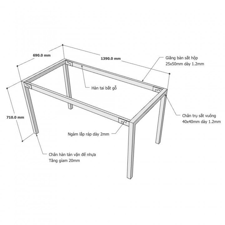 Chân bàn hệ UConcept 140x70 lắp ráp