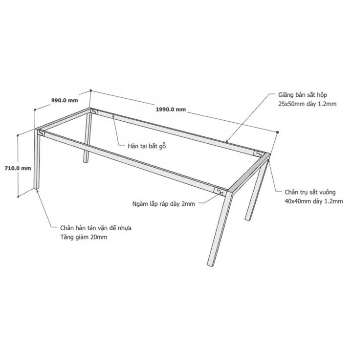 Chân bàn hệ UConcept 200x100 lắp ráp