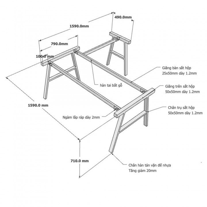 Chân bàn chữ L 160x160 hệ AConcept lắp ráp