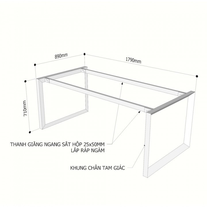 Chân sắt tam giác cho bàn 180x90cm hệ Trian II