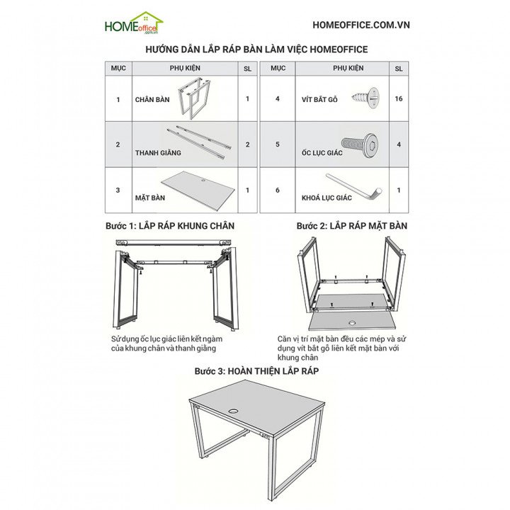 Chân bàn 120x70cm hệ Trian Concept lắp ráp