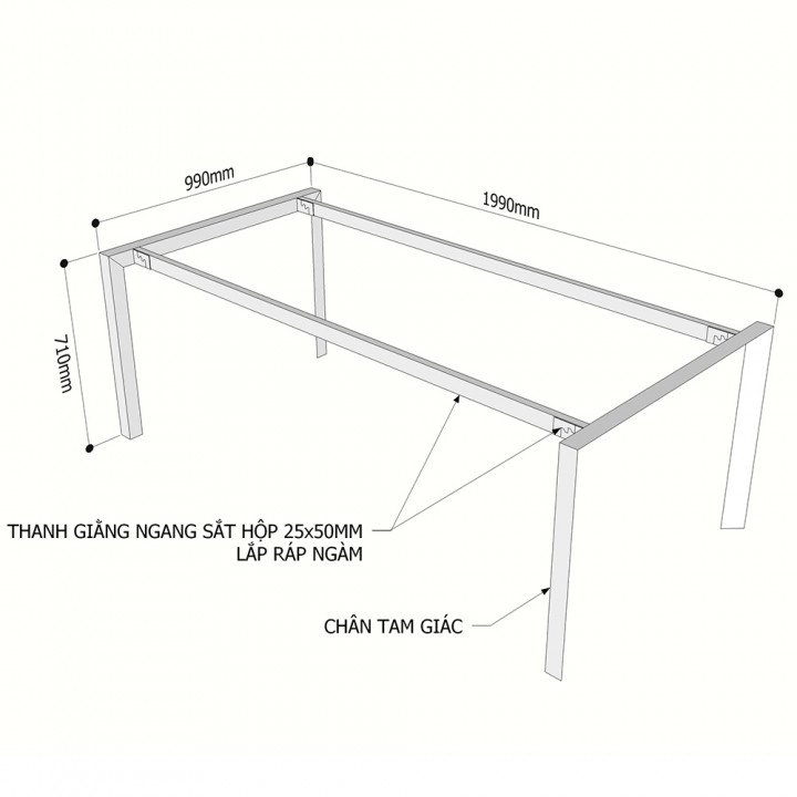 Chân bàn 200x100cm hệ Trian Concept lắp ráp