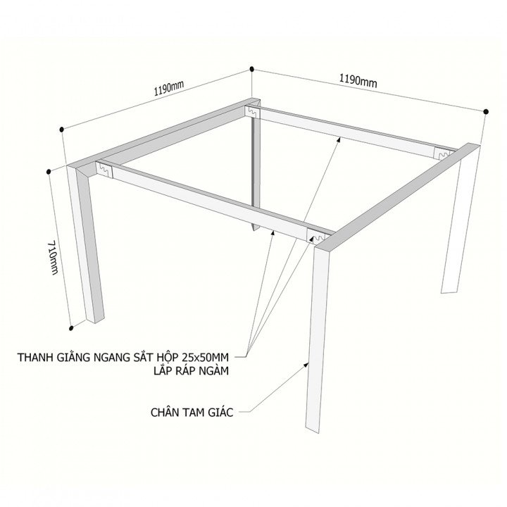 Chân bàn cụm 2 120x120cm hệ Trian Concept lắp ráp