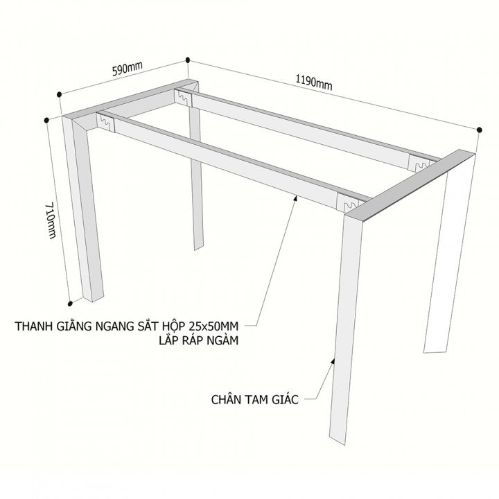Chân bàn 120x60cm hệ Trian Concept lắp ráp