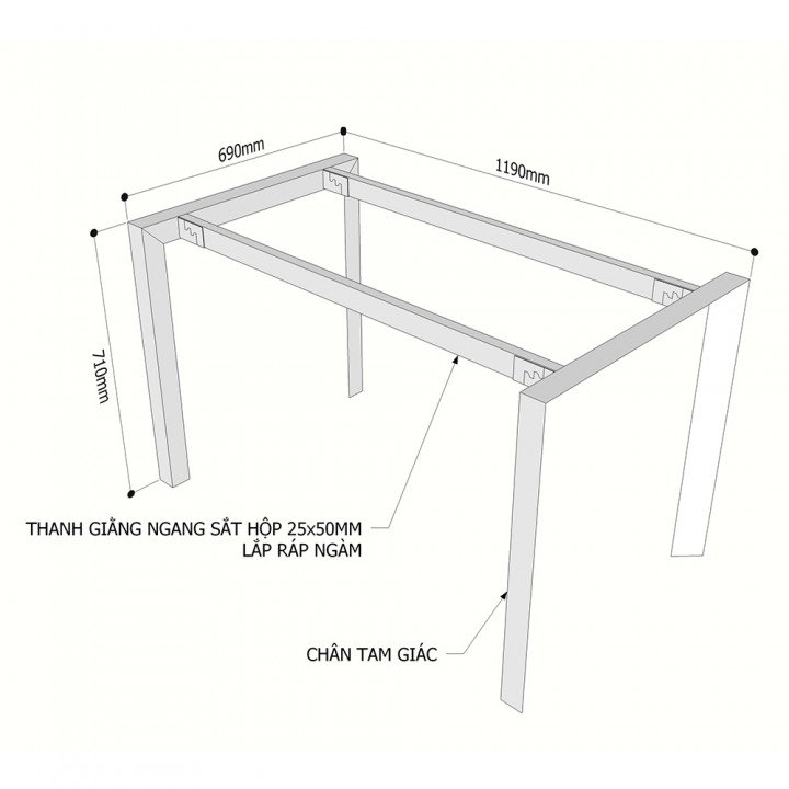 Chân bàn 120x70cm hệ Trian Concept lắp ráp