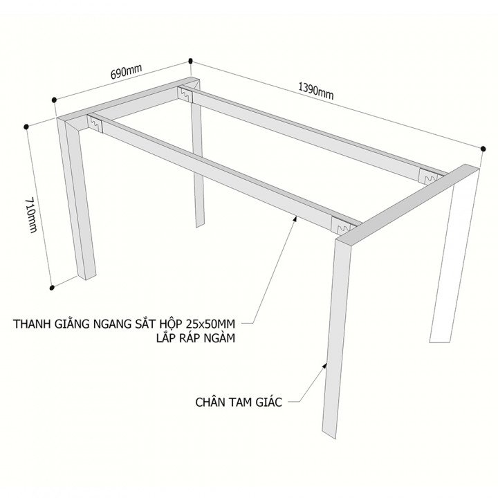 Chân bàn 140x70cm hệ Trian Concept lắp ráp