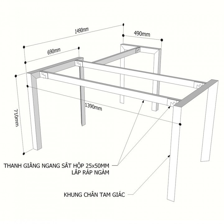 Chân bàn chữ L 140x150cm hệ Trian Concept lắp ráp