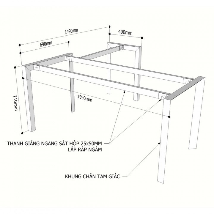 Chân bàn chữ L 160x150cm hệ Trian Concept lắp ráp