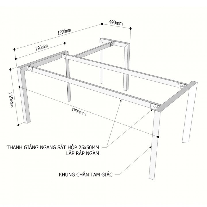 Chân bàn chữ L 180x160cm hệ Trian Concept lắp ráp