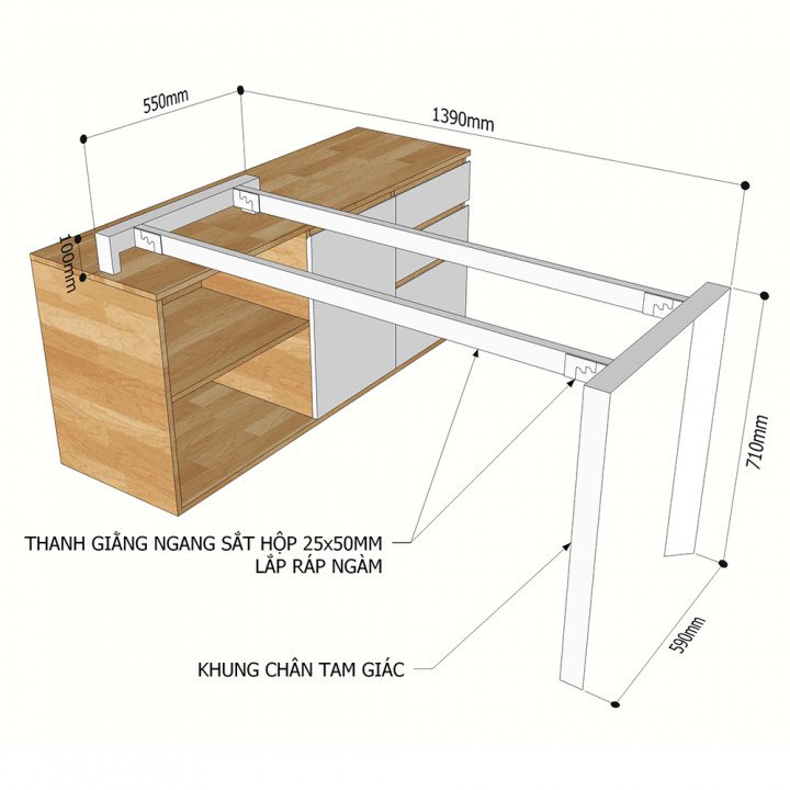 Chân bàn gác tủ hệ Trian Concept 140x60 lắp ráp