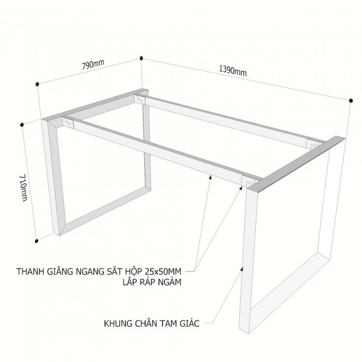 Chân sắt tam giác cho bàn 140x80cm hệ Trian II Concept