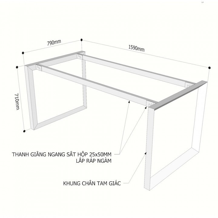 Chân sắt tam giác cho bàn 160x80cm hệ Trian II Concept
