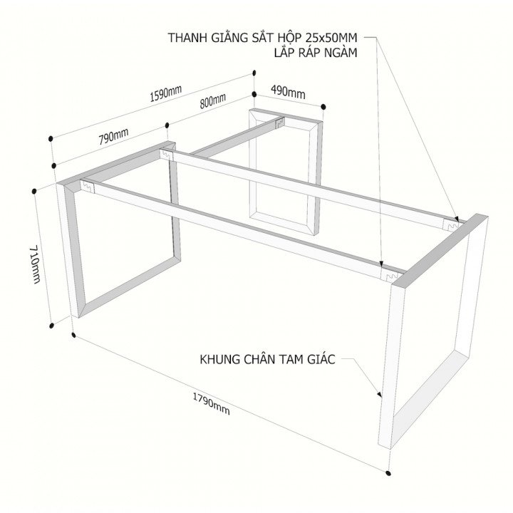 Chân sắt tam giác cho bàn chữ L 180x160cm hệ Trian II - HCTG016