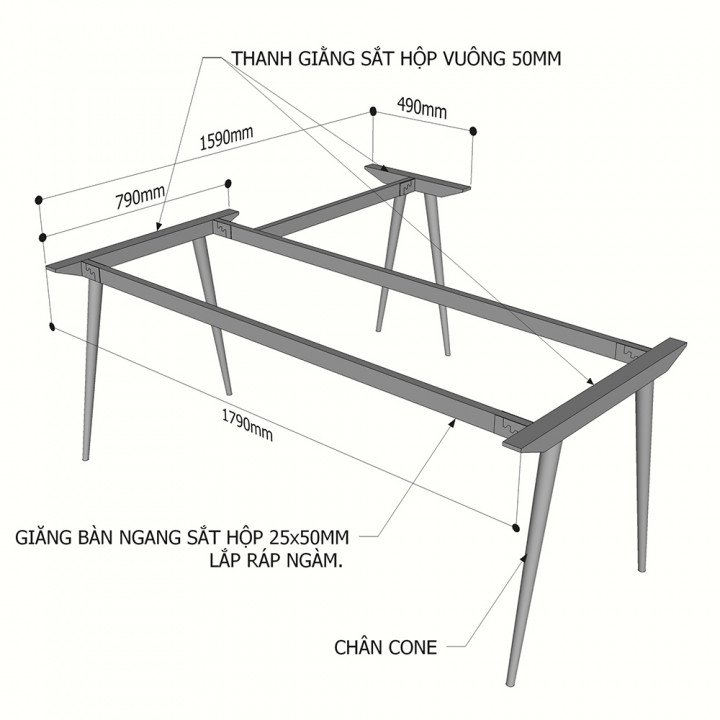 Chân bàn sắt hệ CONE Concept 180x160 lắp ráp