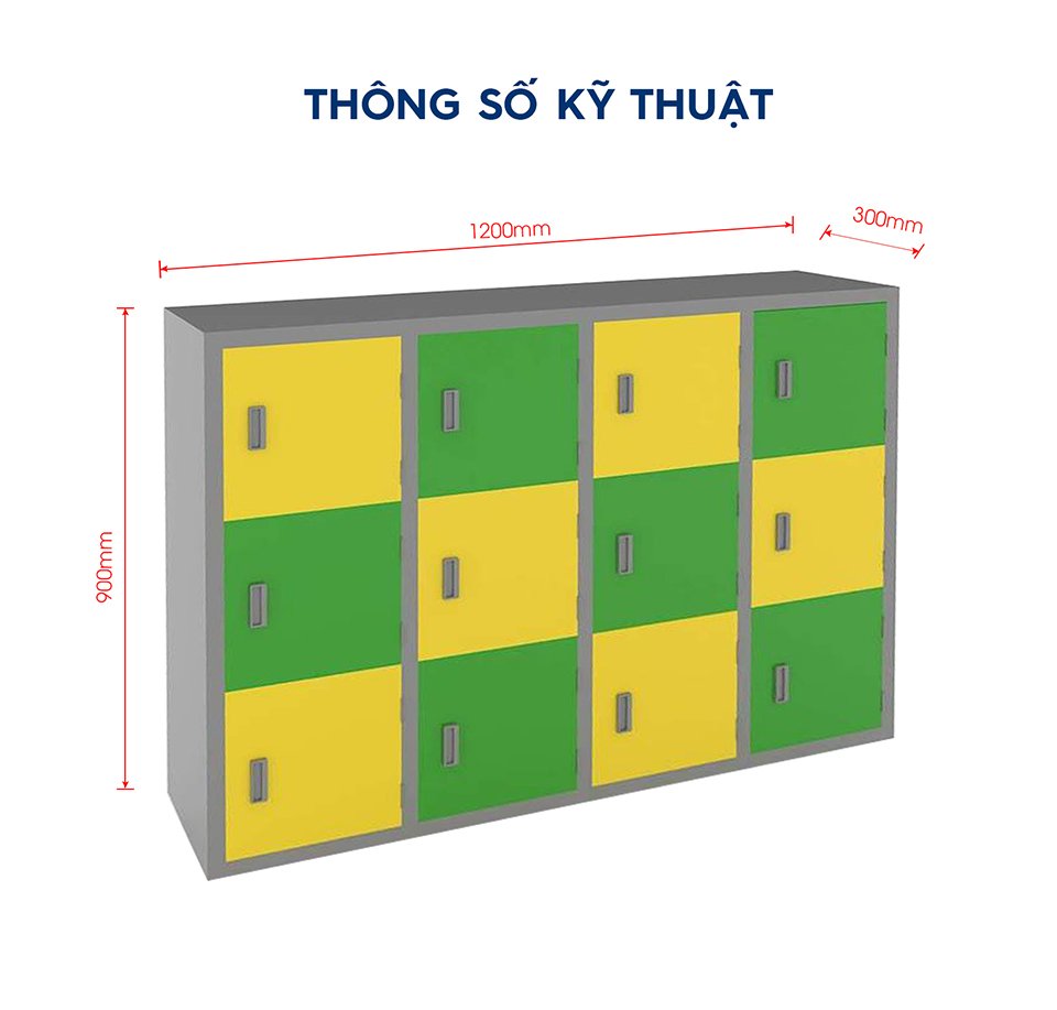 Tủ locker 12 ngăn màu xanh vàng