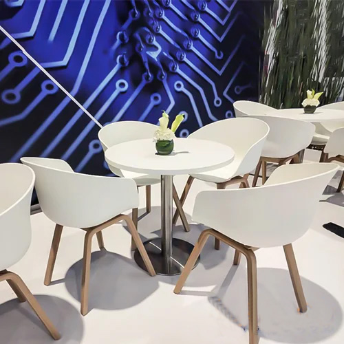 bàn cafe tròn thân trụ inox