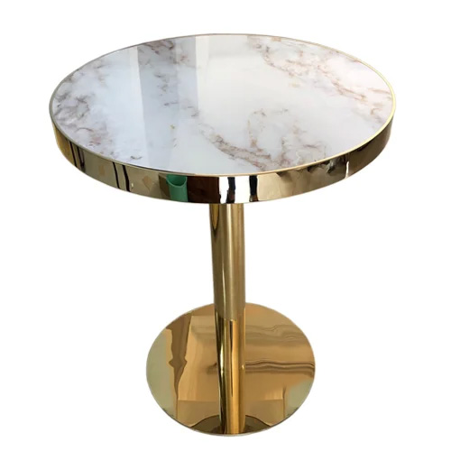 Bàn tròn mặt vân đá chân mạ vàng
