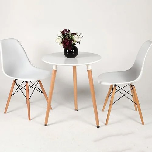 Bộ bàn ăn, cafe hiện đại 2 ghế ngồi gồm bàn tròn T105 và ghế cafe nhựa chân gỗ 207