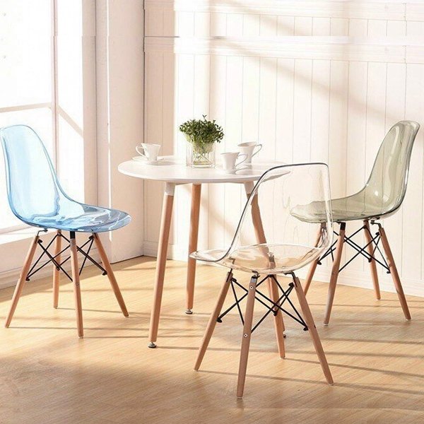 Bộ bàn ghế cafe tiếp khách hiện đại với ghế eames trong suốt