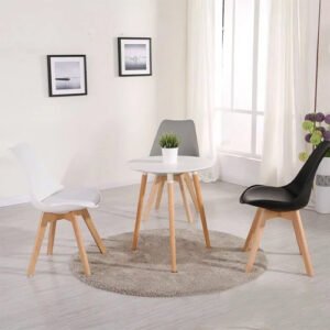Bộ bàn ăn, cafe hiện đại cho 3 người gồm bàn tròn T105 và ghế cafe bọc nệm chân gỗ 205