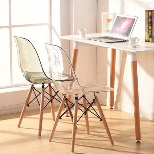Bộ bàn ghế cafe tiếp khách hiện đại với ghế eames trong suốt