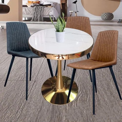 Bộ bàn tulip tiếp khách sang trọng chân mạ vàng – Mã: T117G-3×2106