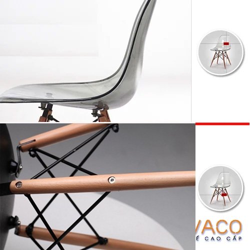 Bộ bàn ghế cafe tiếp khách hiện đại với ghế eames trong suốt