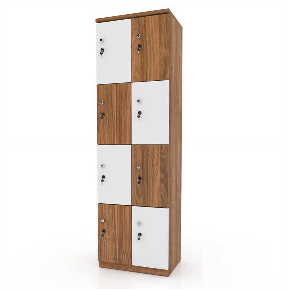 Tủ gỗ locker để đồ 8 cánh trắng