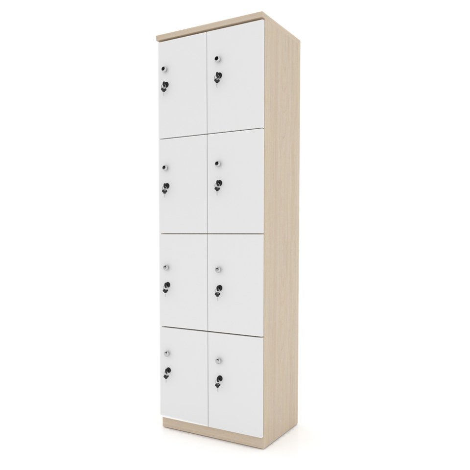 Tủ gỗ locker để đồ 8 cánh trắng