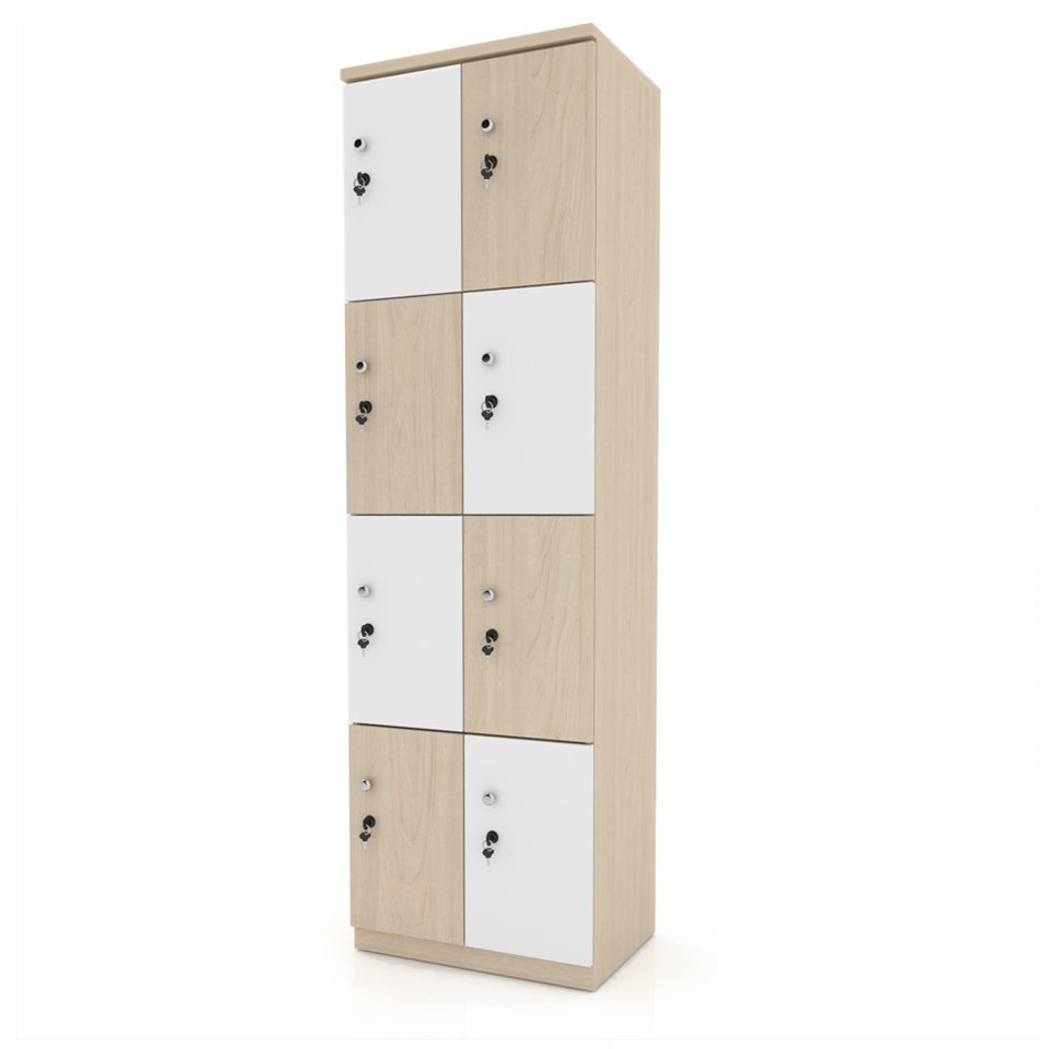 Tủ gỗ locker để đồ 8 cánh trắng