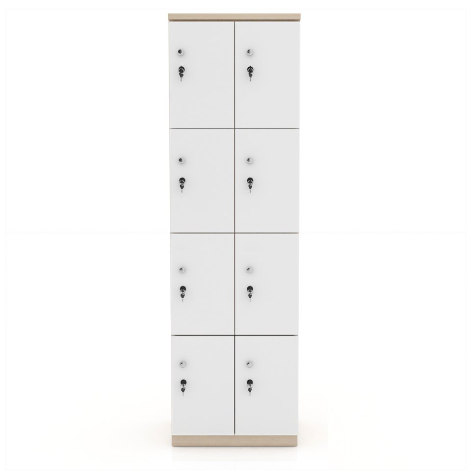 Tủ gỗ locker để đồ 8 cánh trắng